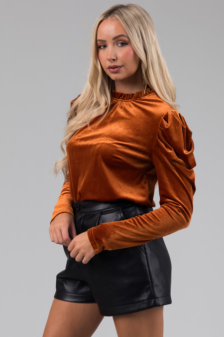 Pumpkin Spice Velvet Frill Collar Blouse