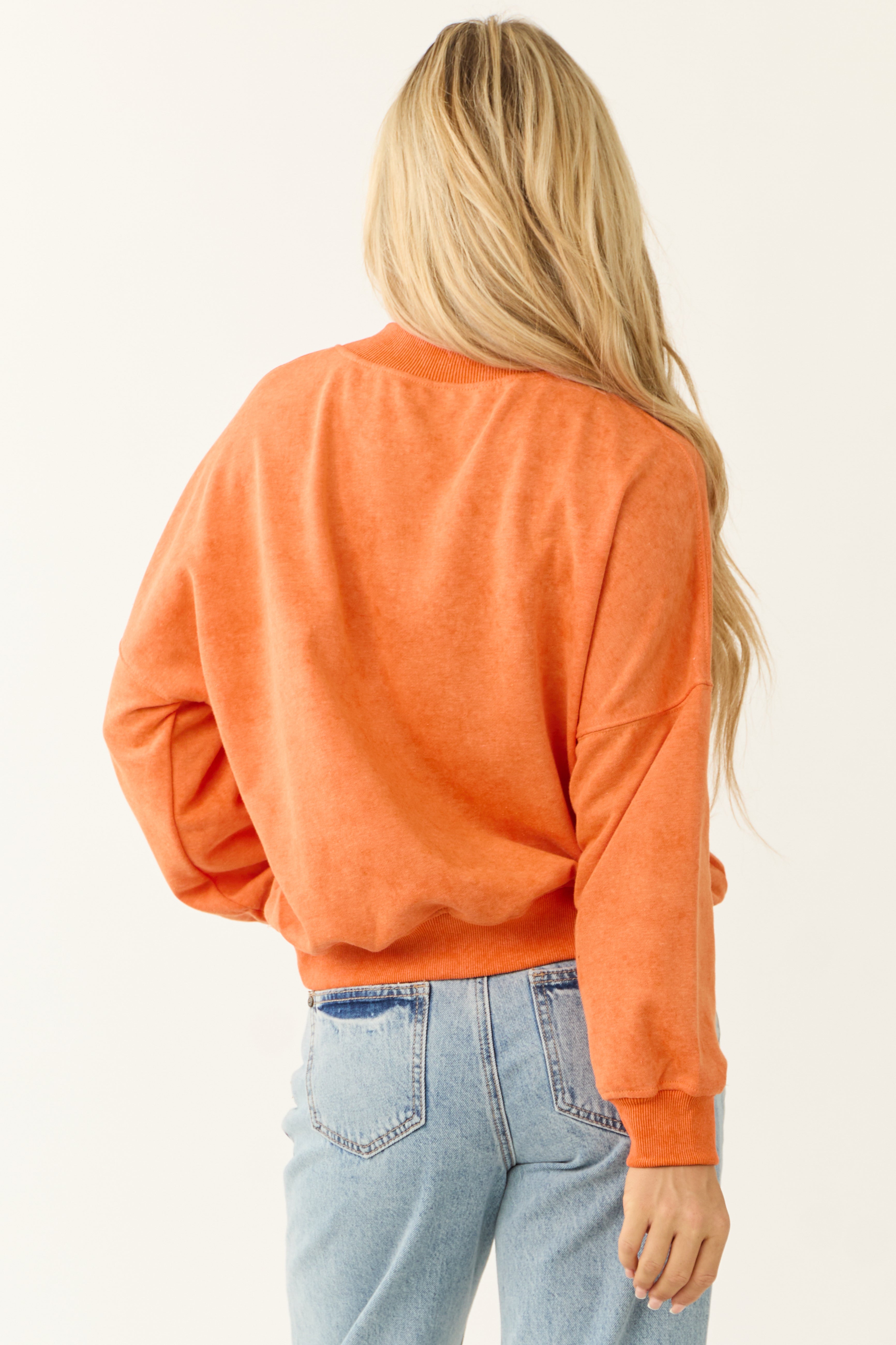 Pumpkin Washed Drop Shoulder Crew Neck Sweatshirt