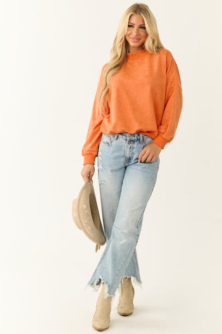 Pumpkin Washed Drop Shoulder Crew Neck Sweatshirt