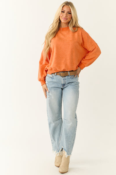 Pumpkin Washed Drop Shoulder Crew Neck Sweatshirt