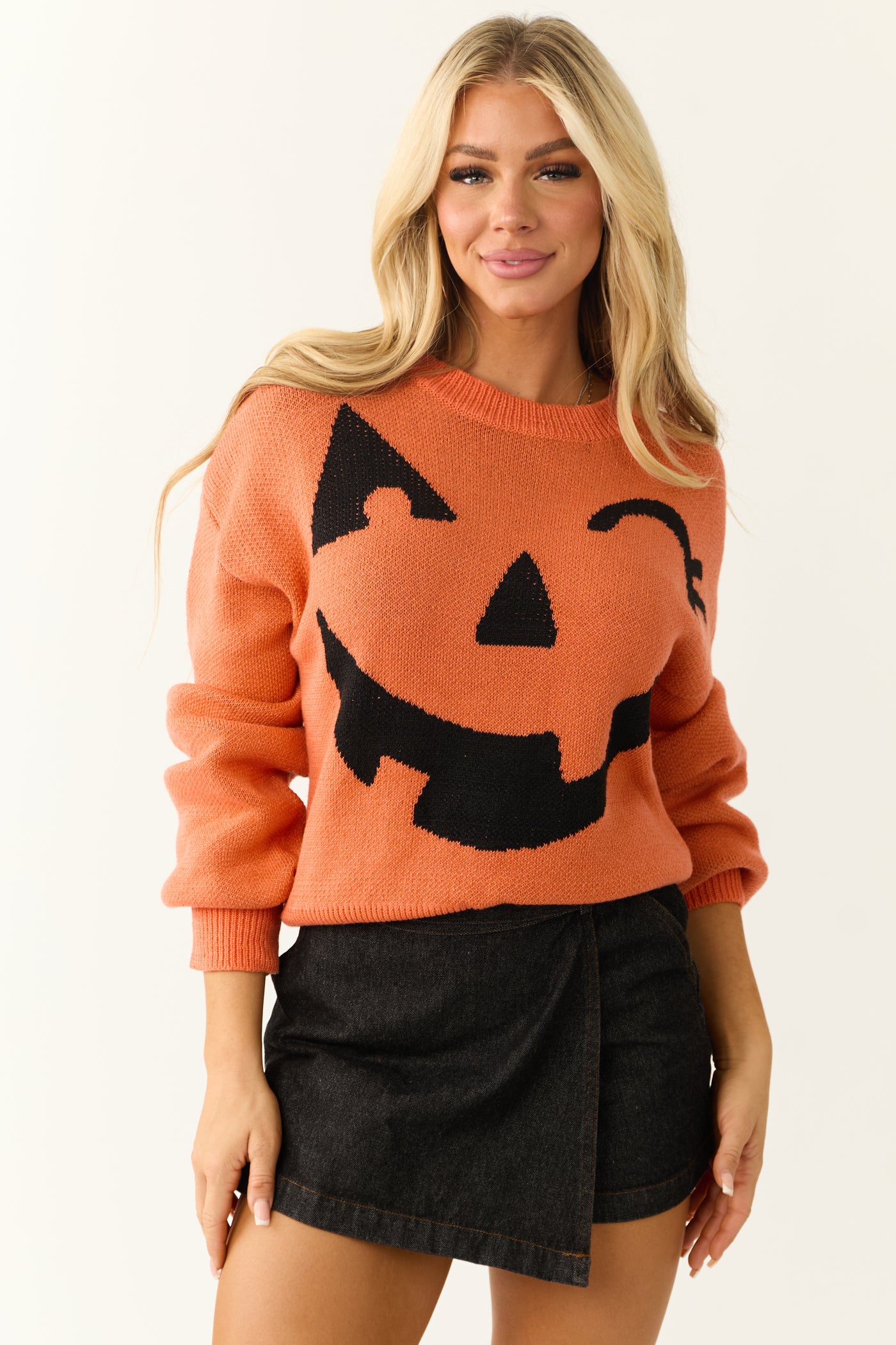 Pumpkin and Black Graphic Long Sleeve Sweater