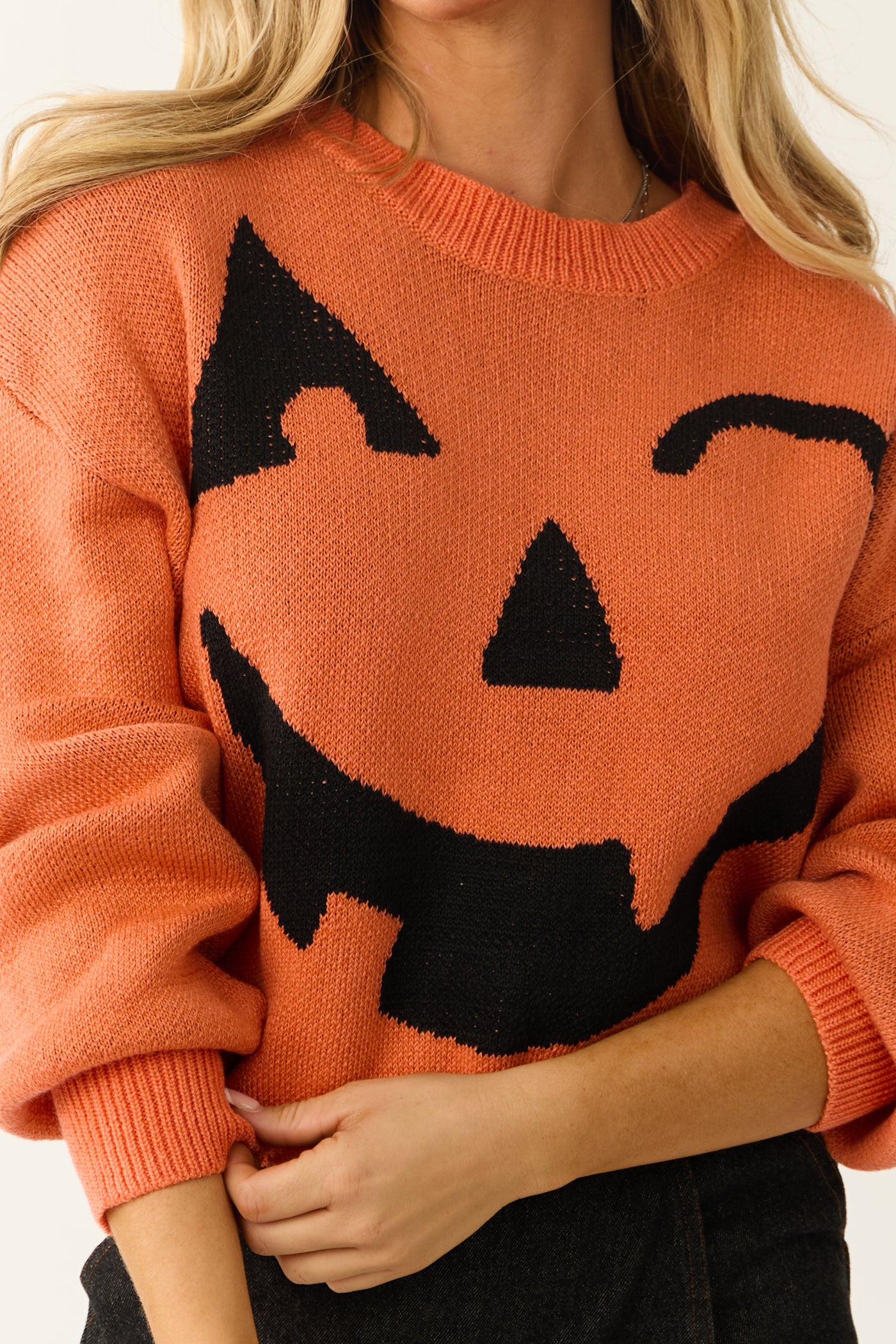 Pumpkin and Black Graphic Long Sleeve Sweater