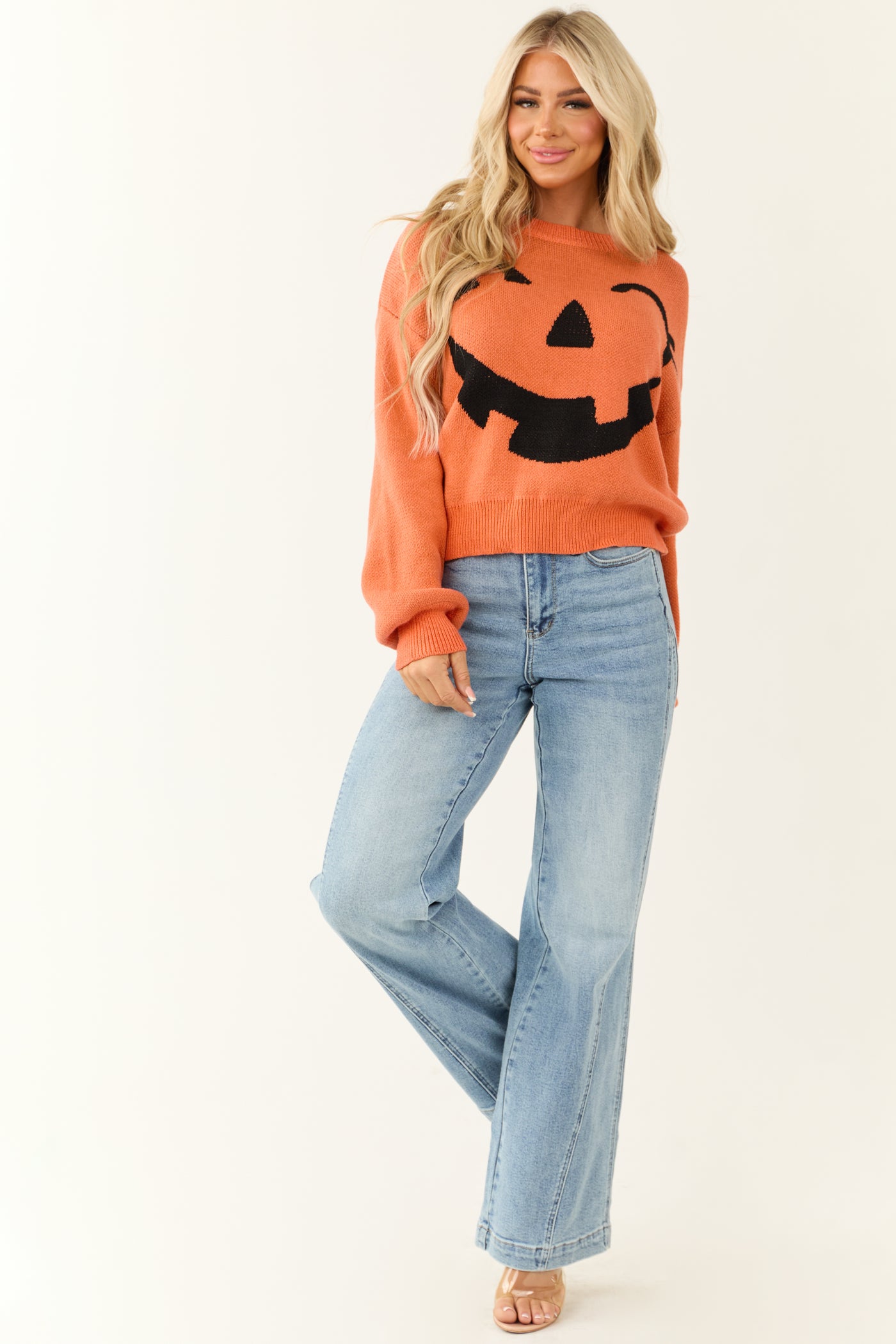 Pumpkin and Black Graphic Long Sleeve Sweater