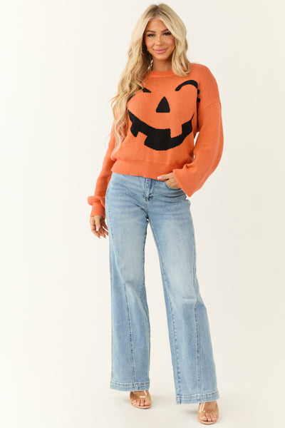 Pumpkin and Black Graphic Long Sleeve Sweater