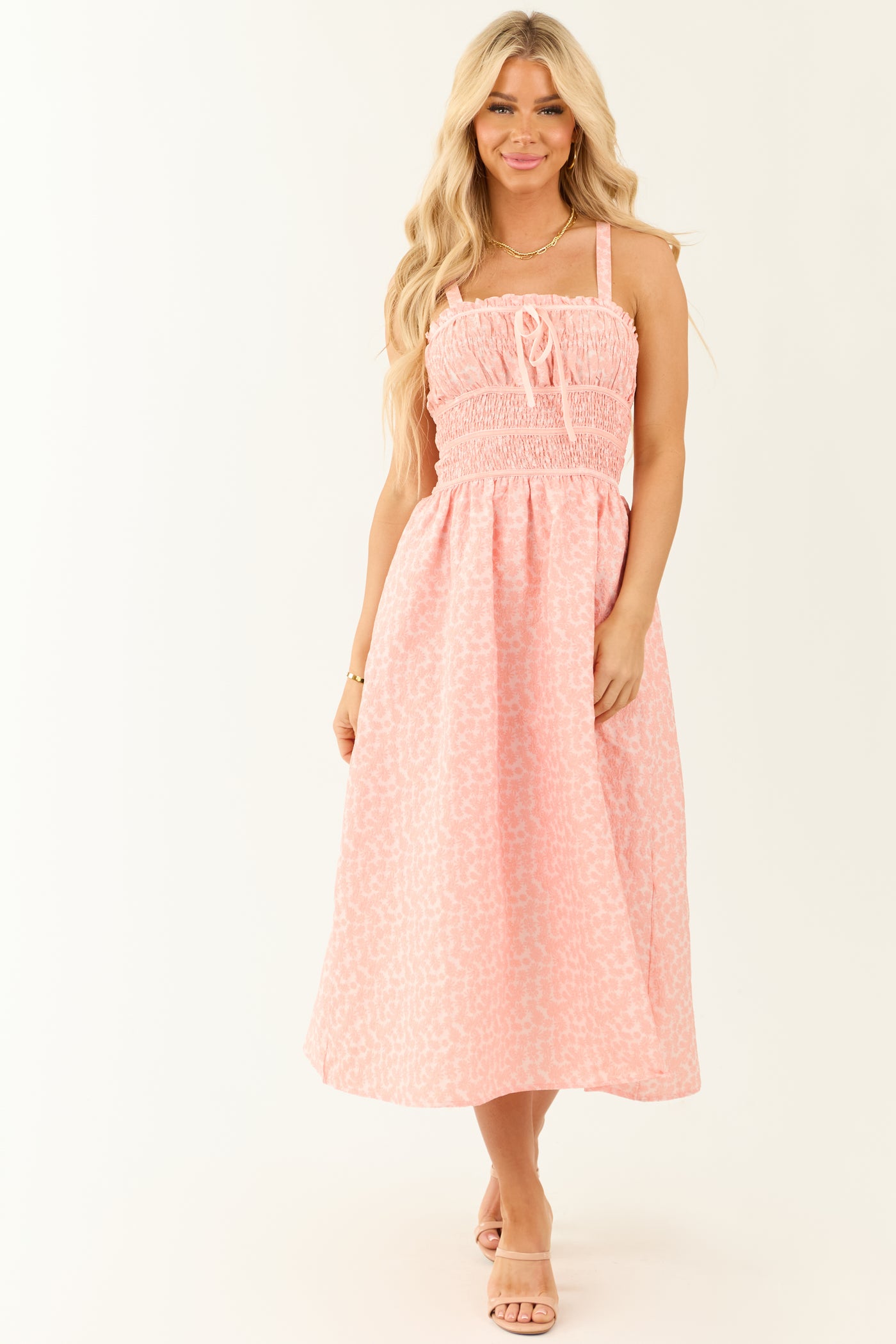 Punch Floral Embroidered Sleeveless Midi Dress