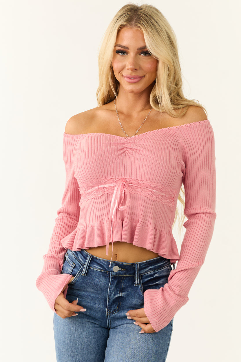 Punch Off the Shoulder Ribbon Detail Crop Top