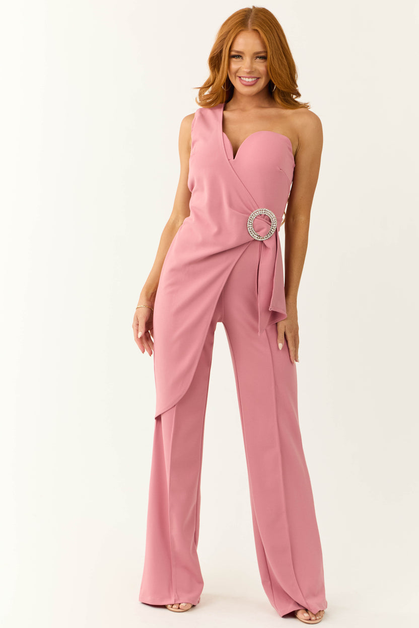 Punch One Shoulder Side Tie Wide Leg Jumpsuit