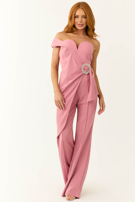 Punch One Shoulder Side Tie Wide Leg Jumpsuit