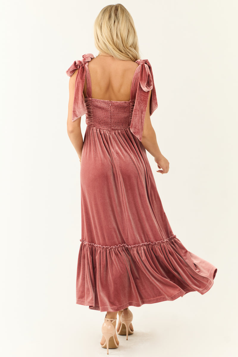 Punch Velvet Tie Straps Ruched Maxi Dress