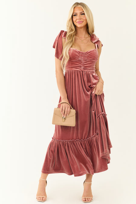 Punch Velvet Tie Straps Ruched Maxi Dress