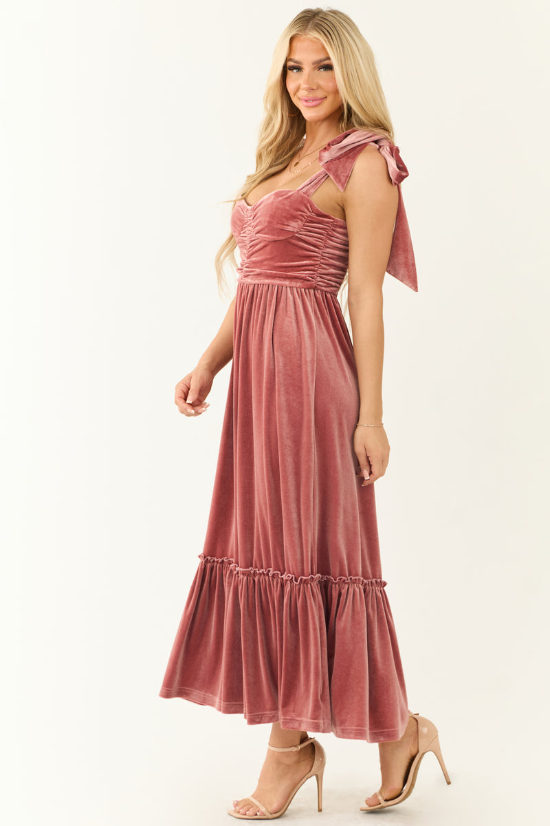 Punch Velvet Tie Straps Ruched Maxi Dress