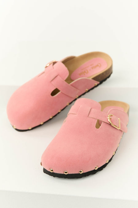 Punch Suede Studded Trim Clog Slip On Sandals