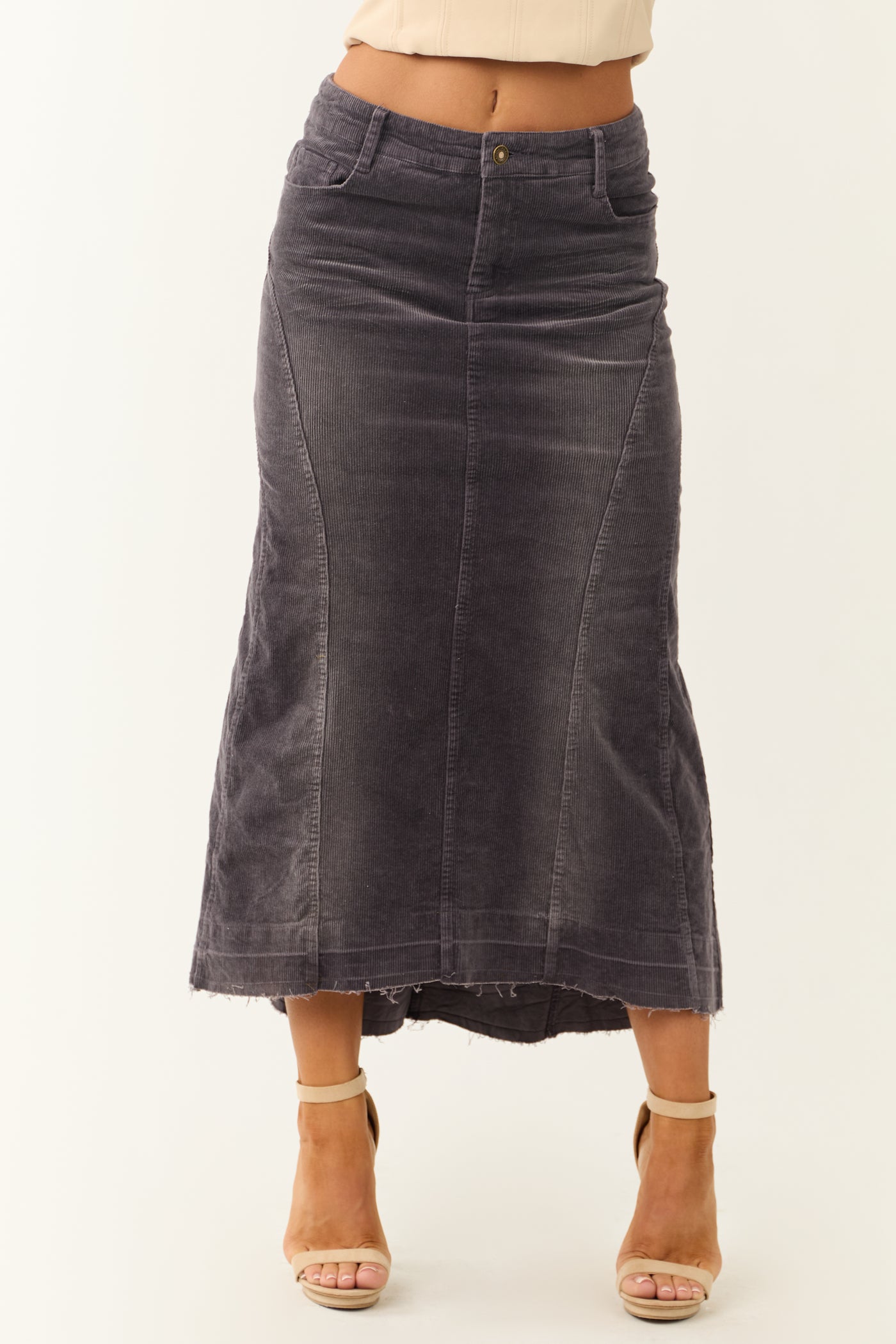 Quartz Corduroy Textured High Low Maxi Skirt