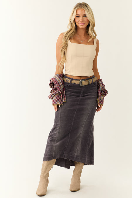 Quartz Corduroy Textured High Low Maxi Skirt