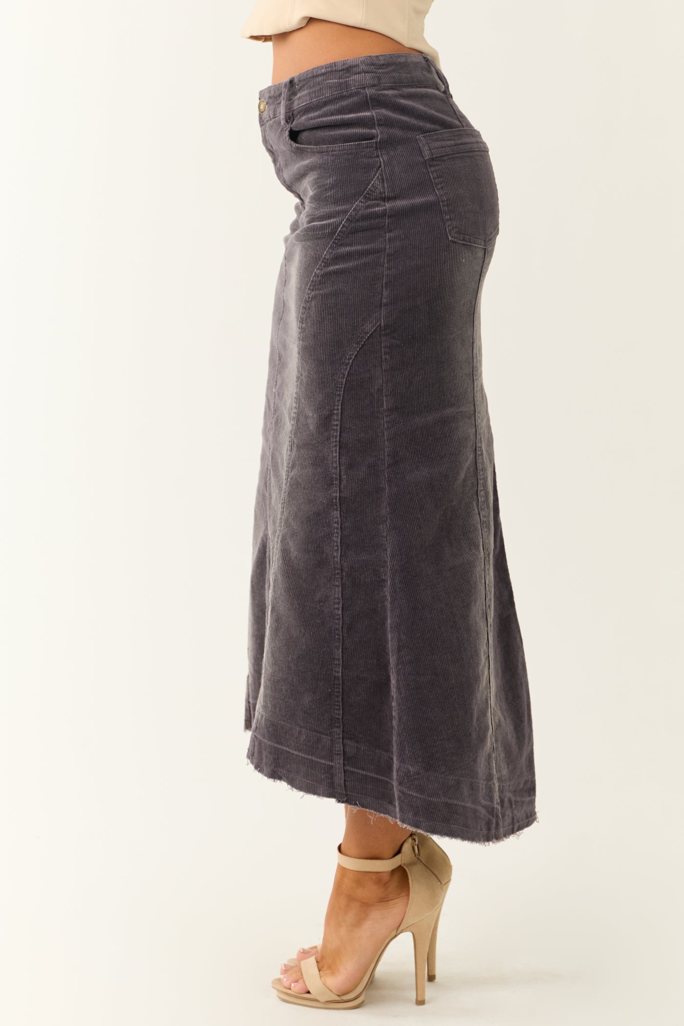 Quartz Corduroy Textured High Low Maxi Skirt