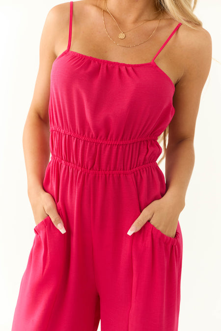 Raspberry Front Pintuck Sleeveless Jumpsuit