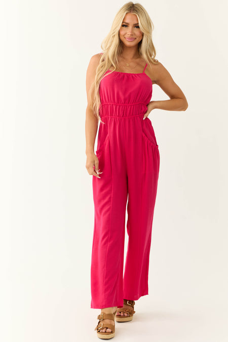 Raspberry Front Pintuck Sleeveless Jumpsuit