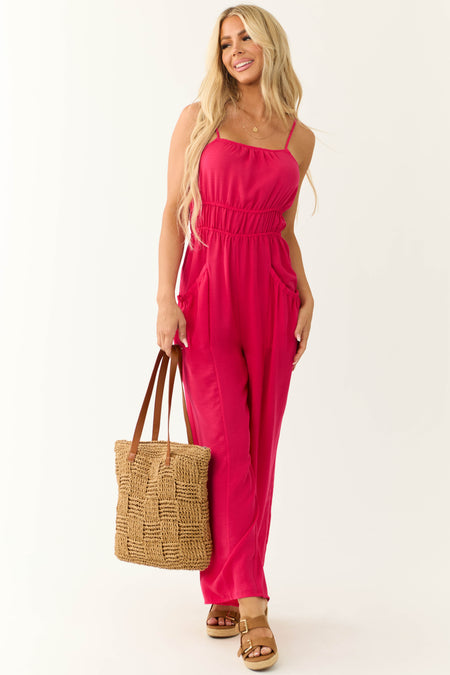 Raspberry Front Pintuck Sleeveless Jumpsuit