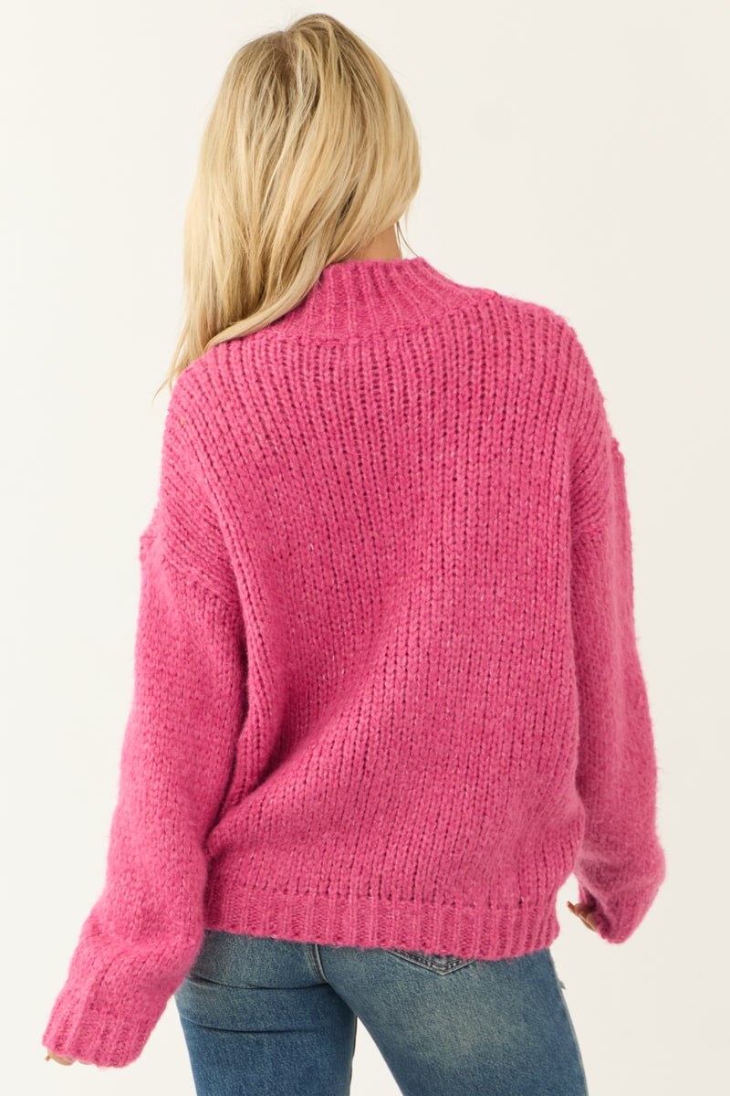 Raspberry High Neck Chunky Knit Oversized Sweater