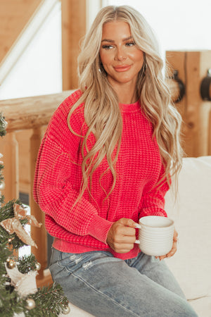 Raspberry Washed Textured Knit Sweater