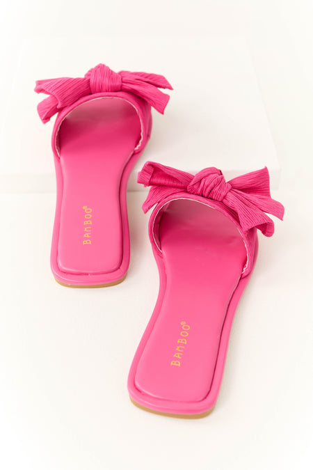 Raspberry Bow Slide On Open Toe Sandals