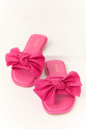 Raspberry Bow Slide On Open Toe Sandals