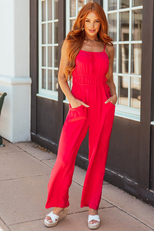 Raspberry Front Pintuck Sleeveless Jumpsuit