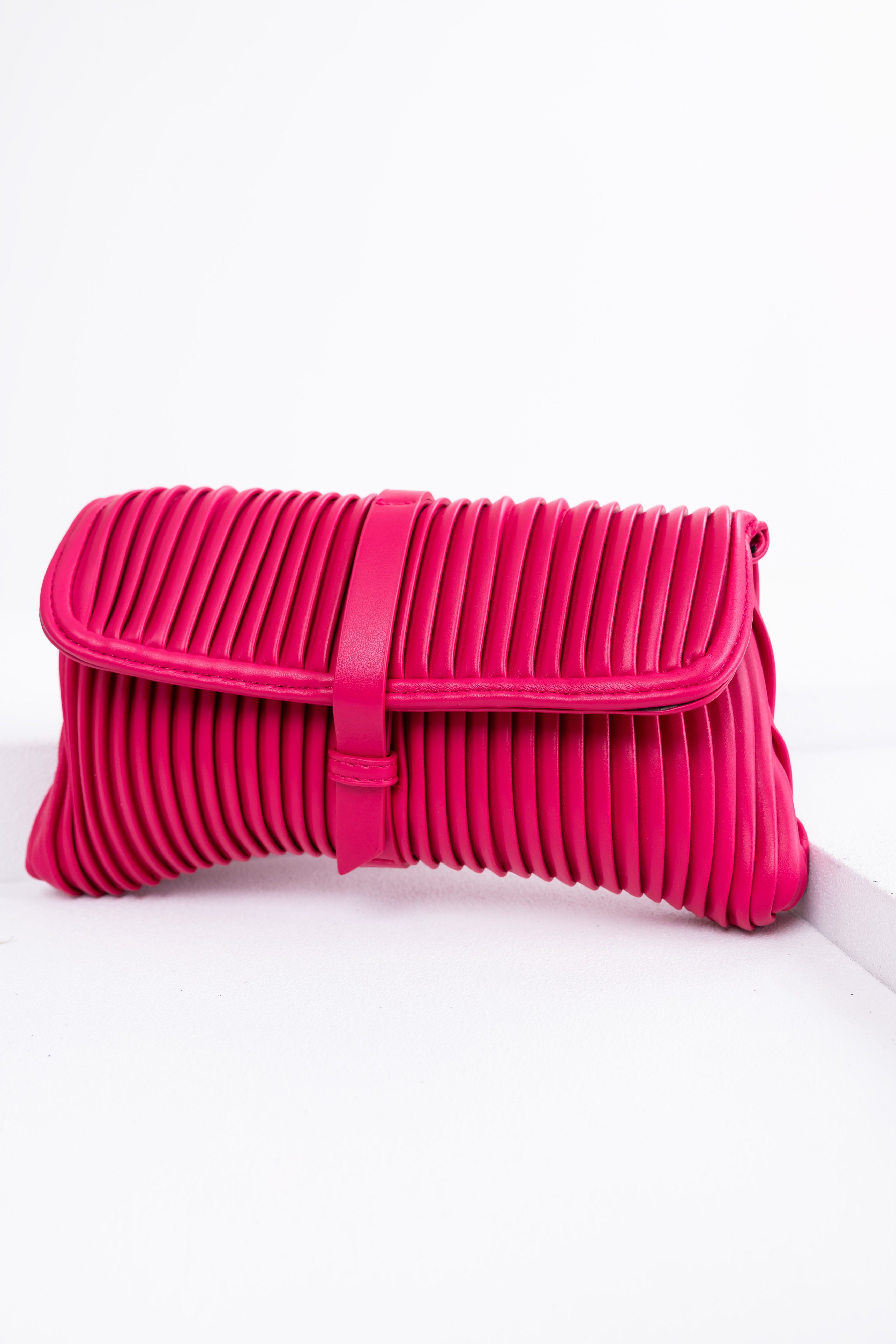 Raspberry Ribbed Faux Leather Handbag