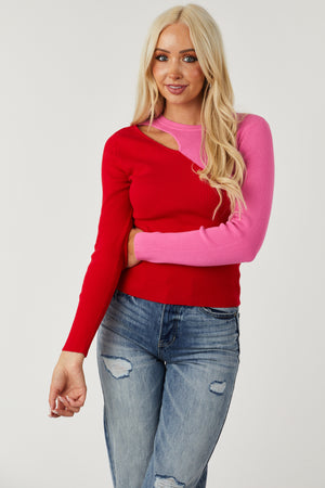 Red and Bubblegum Asymmetrical Sweater