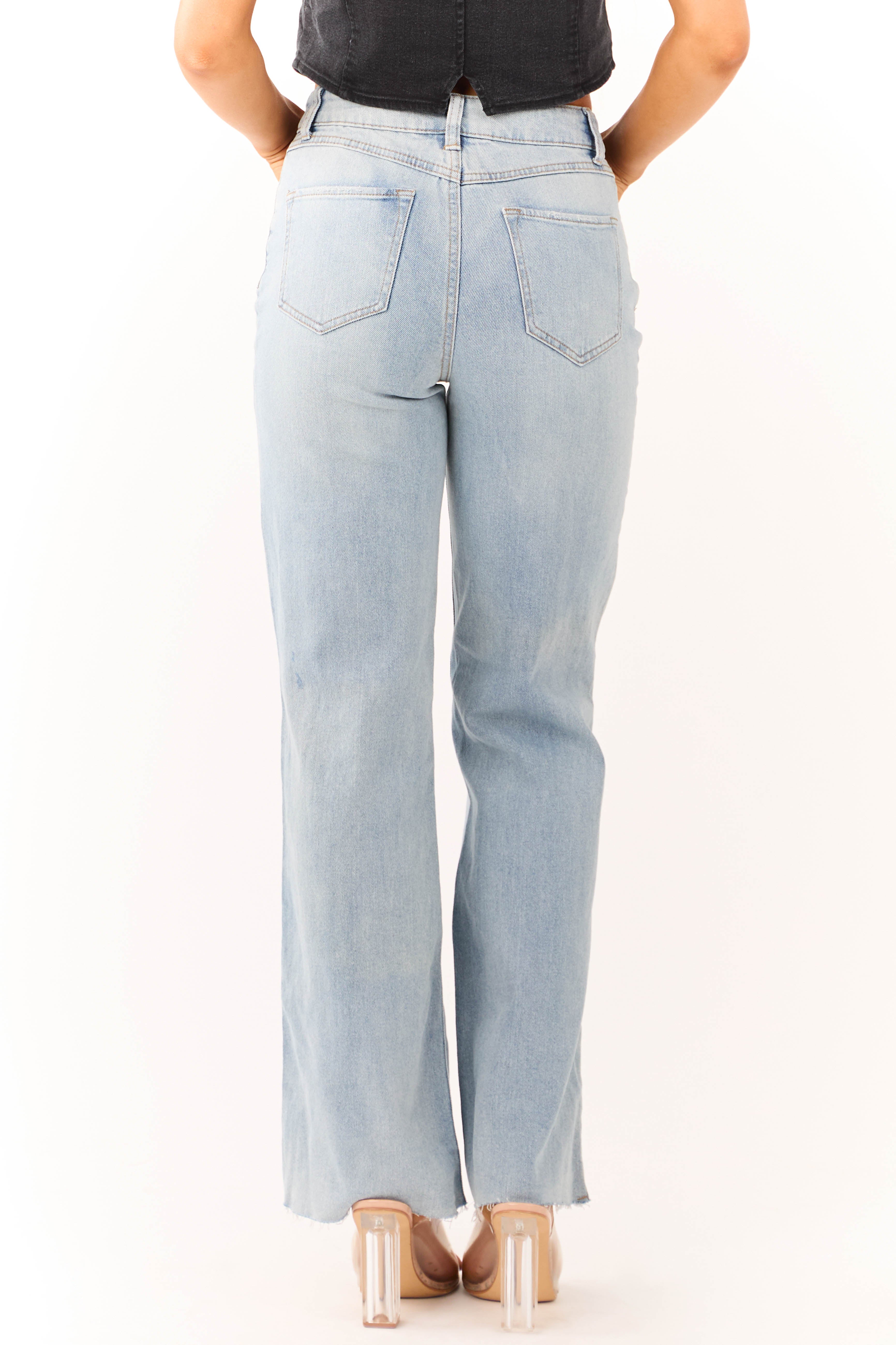 Rewash Light Wash Distressed Knee Wide Leg Jeans