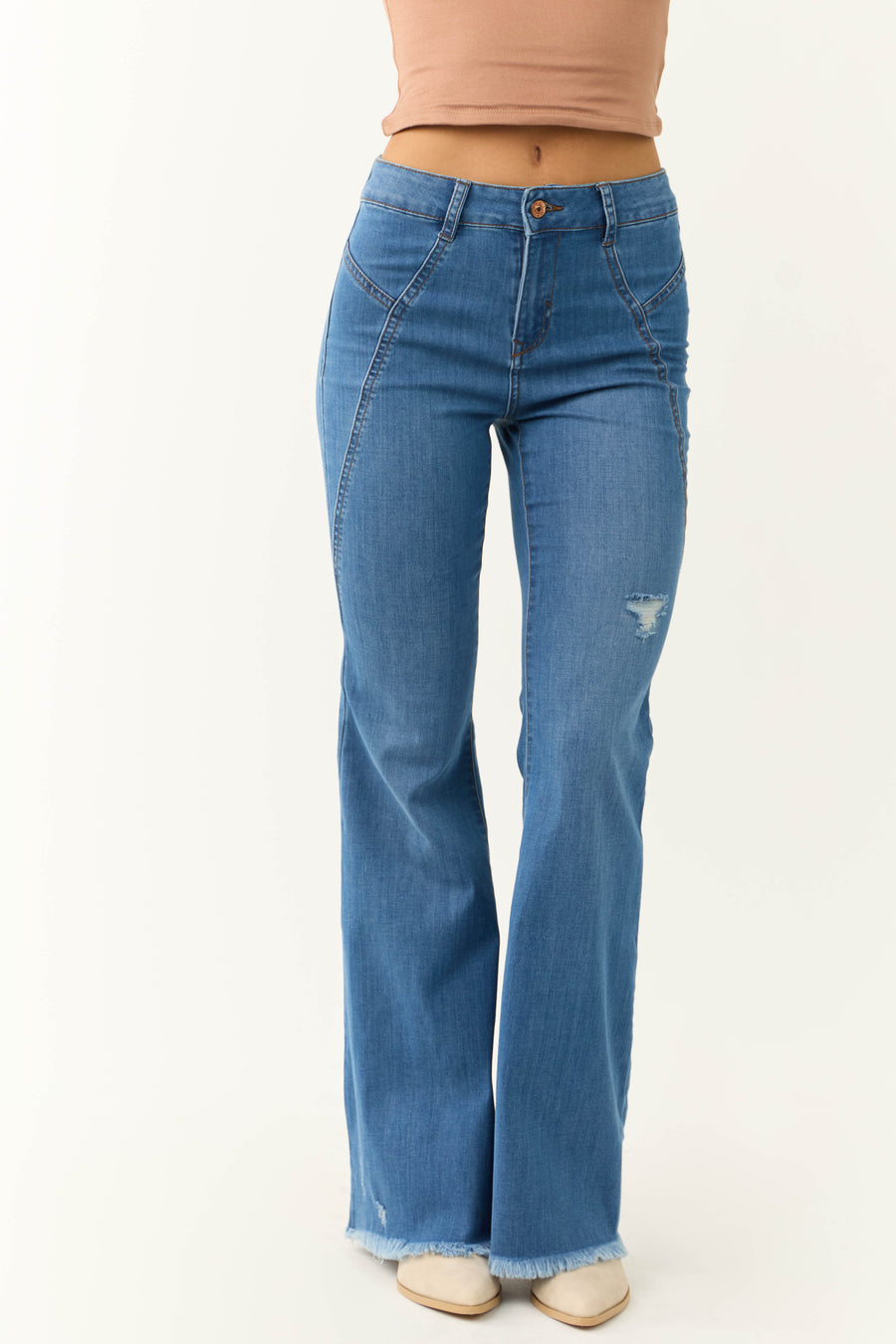 Rewash Medium Wash High Rise Flare Jeans