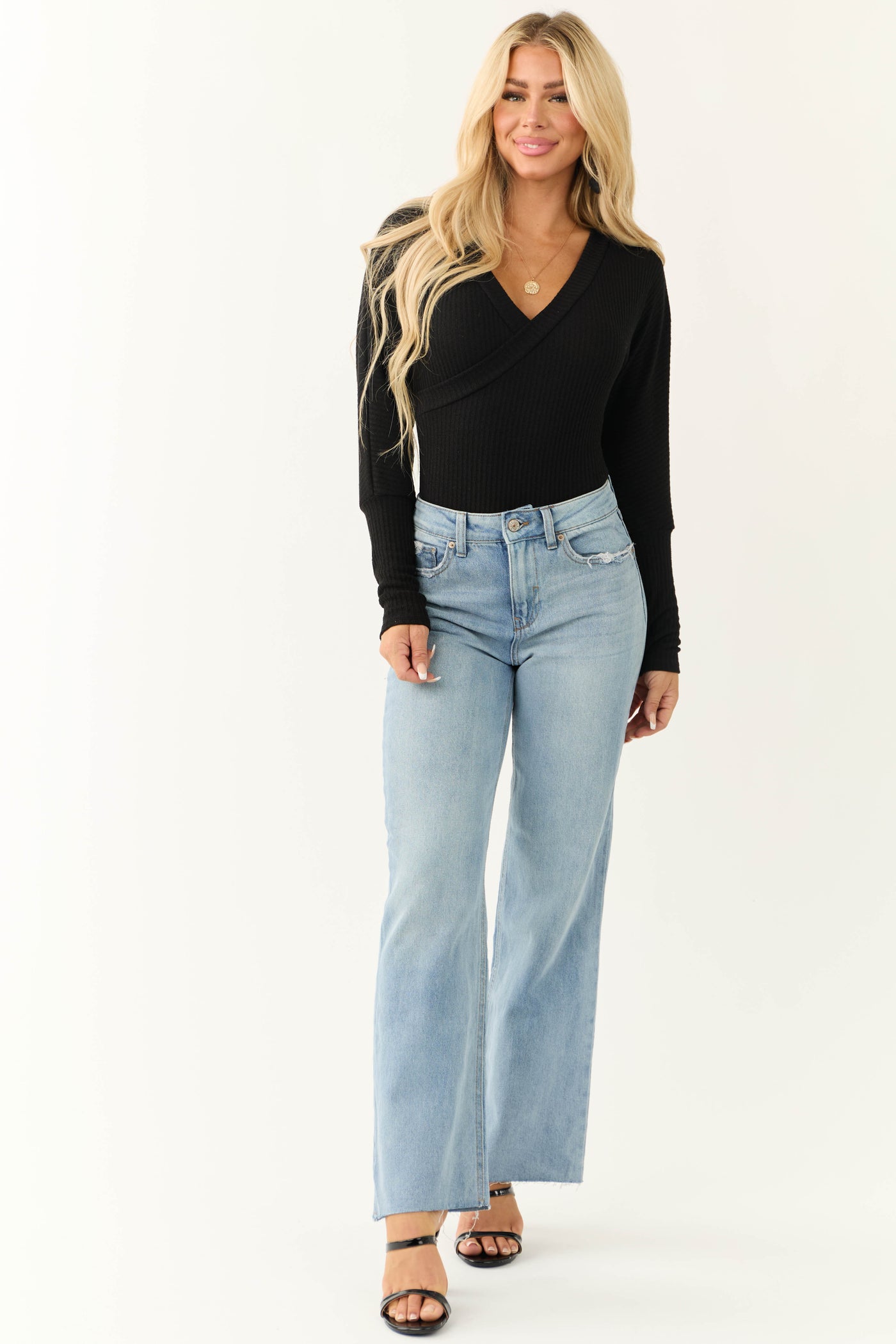 Rewash Medium Wash High Rise Wide Leg Jeans