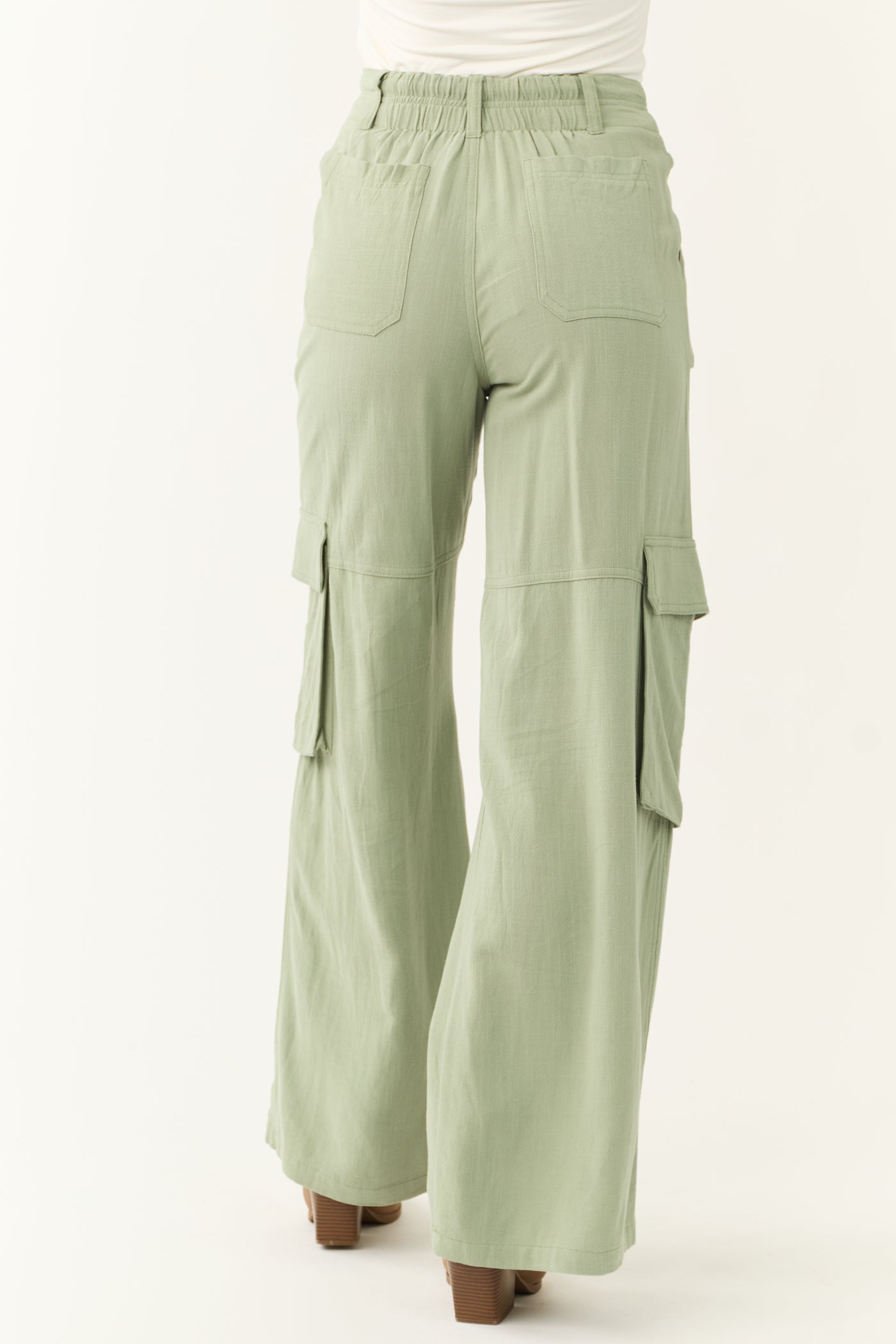 Rich Sage Relaxed Fit Wide Leg Cargo Pants