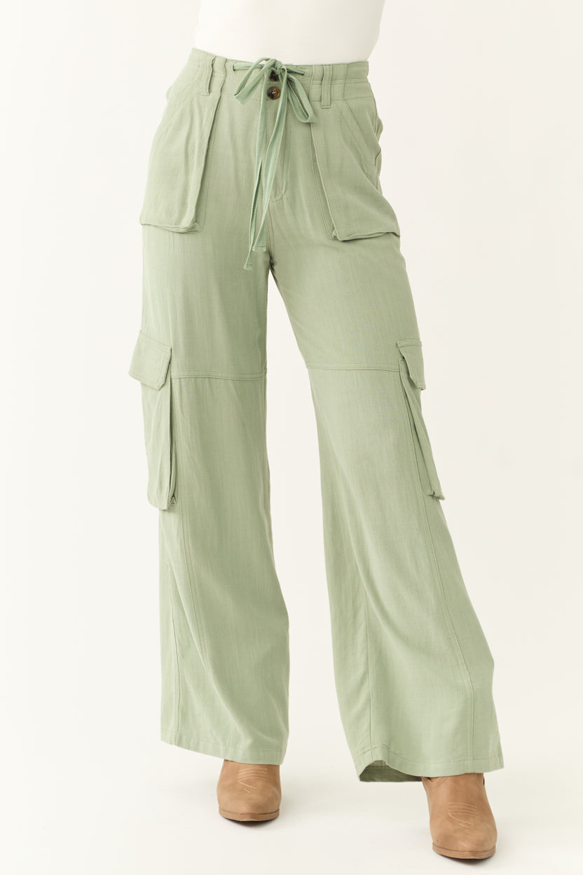 Rich Sage Relaxed Fit Wide Leg Cargo Pants