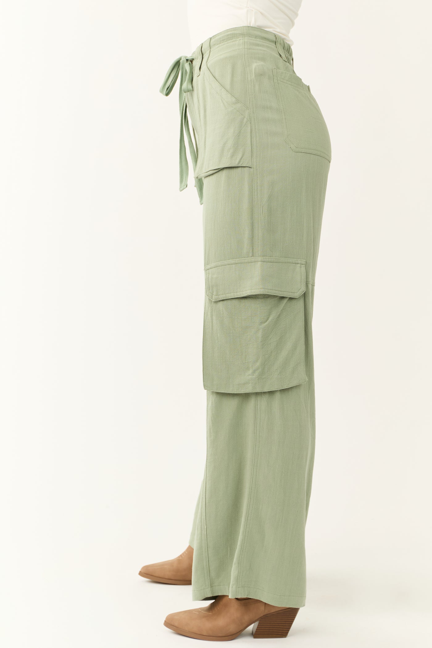 Rich Sage Relaxed Fit Wide Leg Cargo Pants