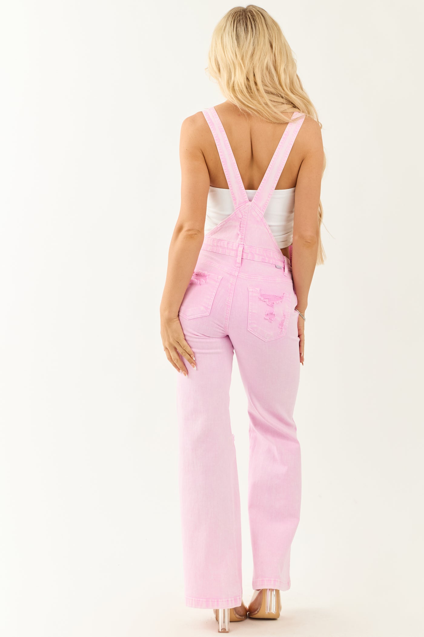 Risen Acid Wash Carnation Wide Leg Overalls