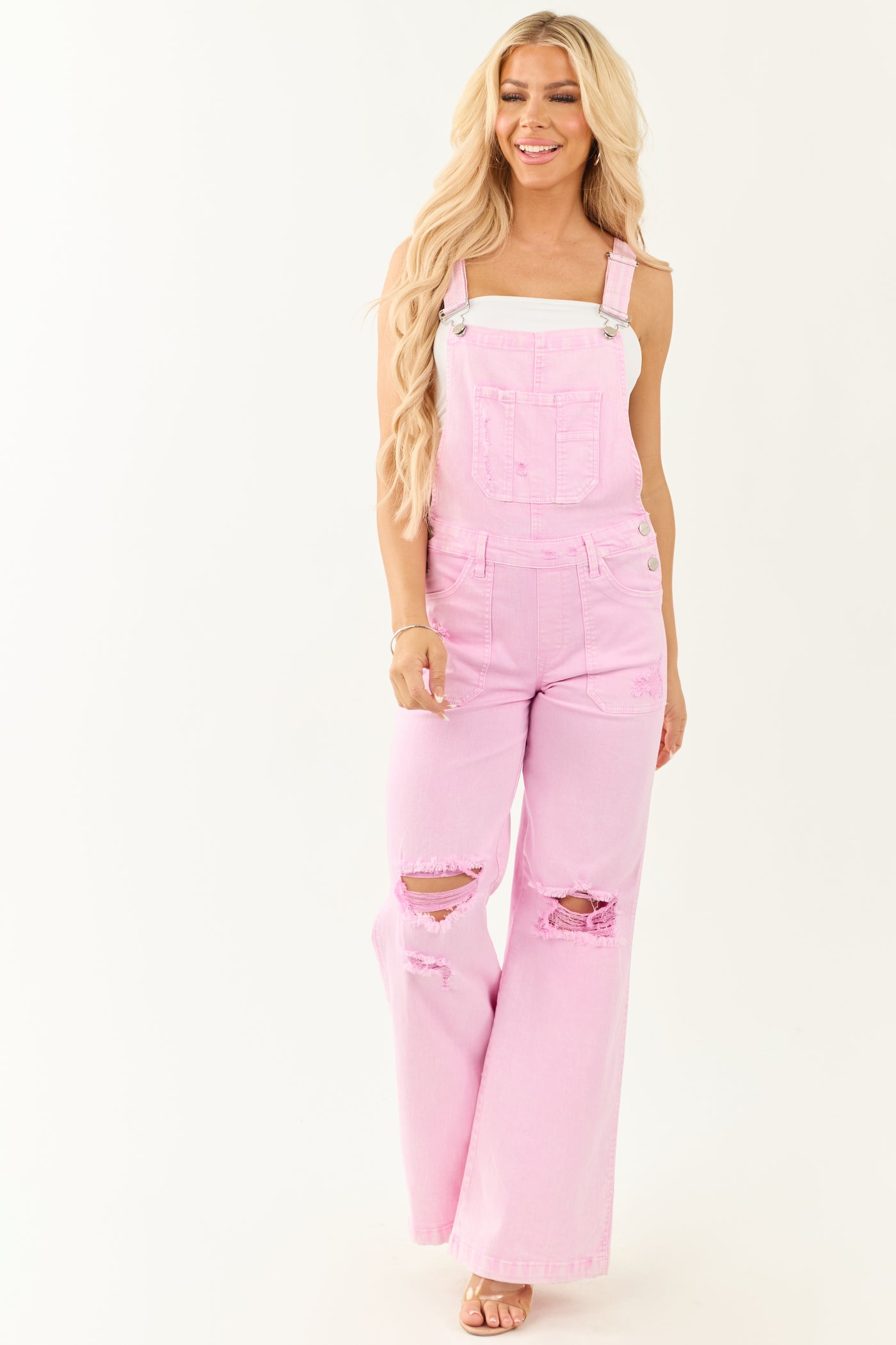 Risen Acid Wash Carnation Wide Leg Overalls