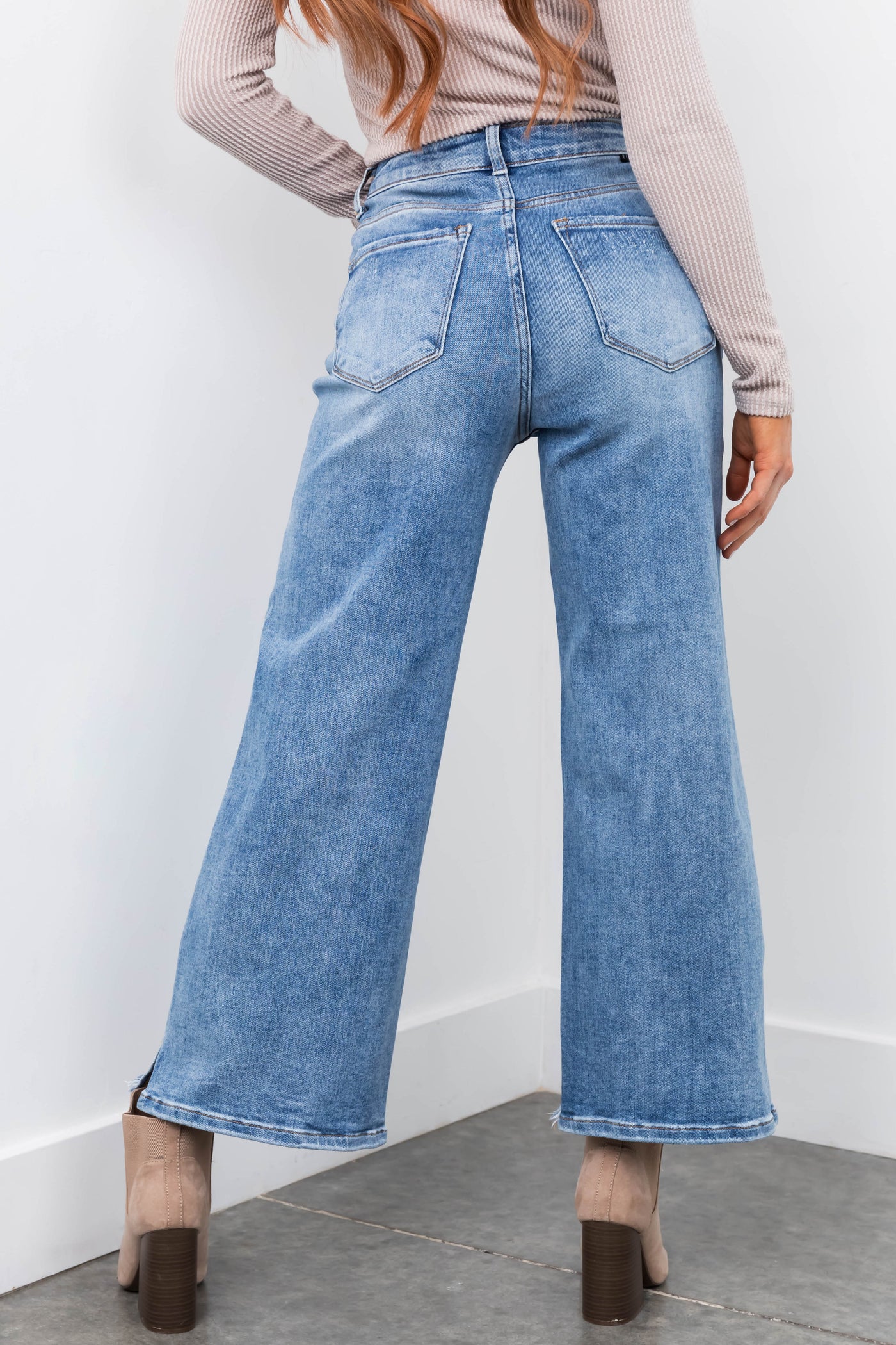 Risen Ankle Wide Leg Jeans with Side Slit | Lime Lush