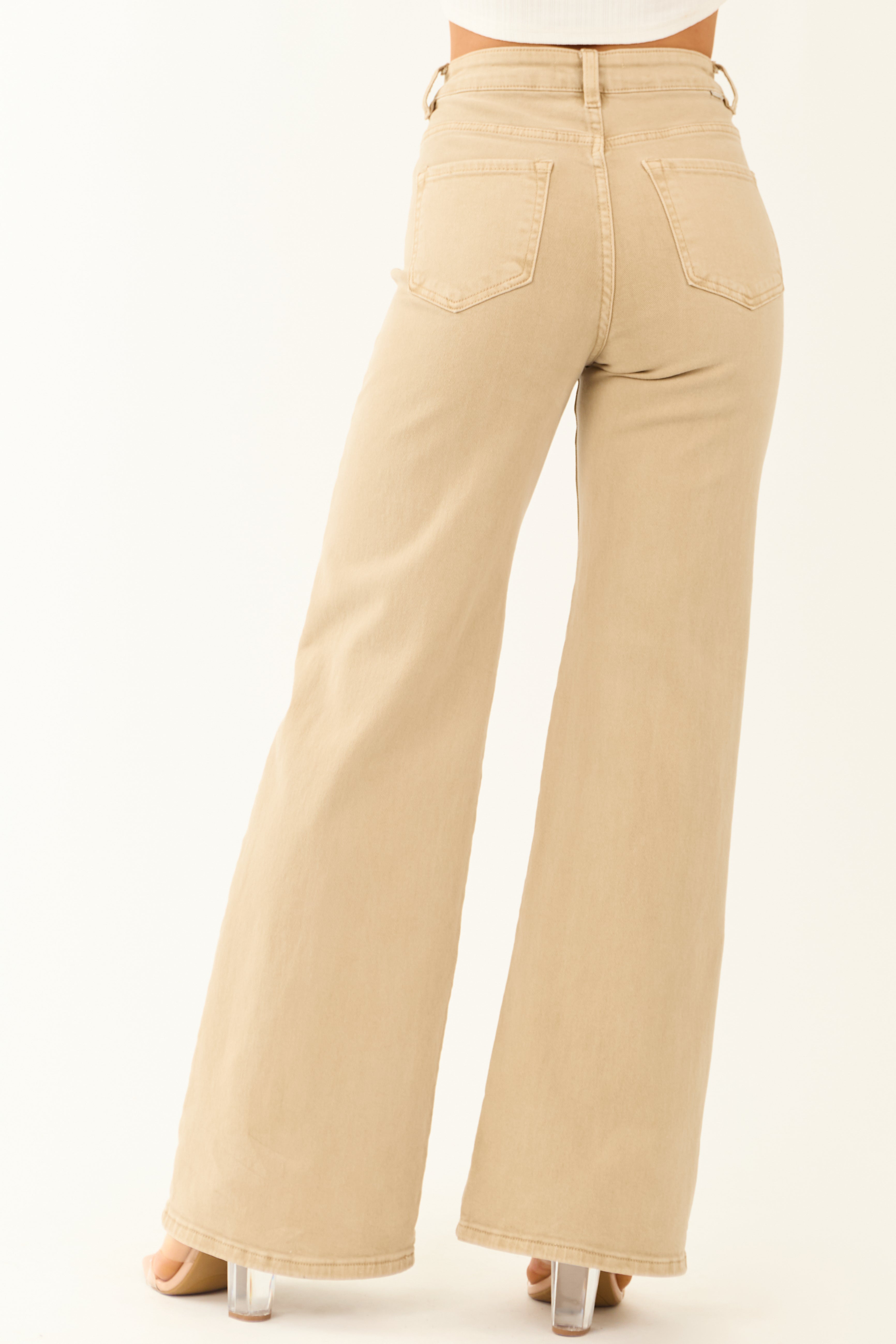 Risen Beige Tummy Control Wide Leg Stretchy Jeans