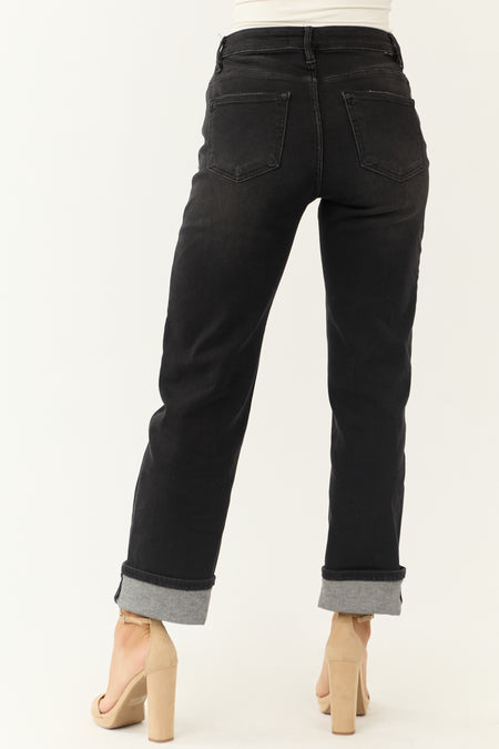 Risen Black Cuffed Cropped High Rise Boyfriend Jeans