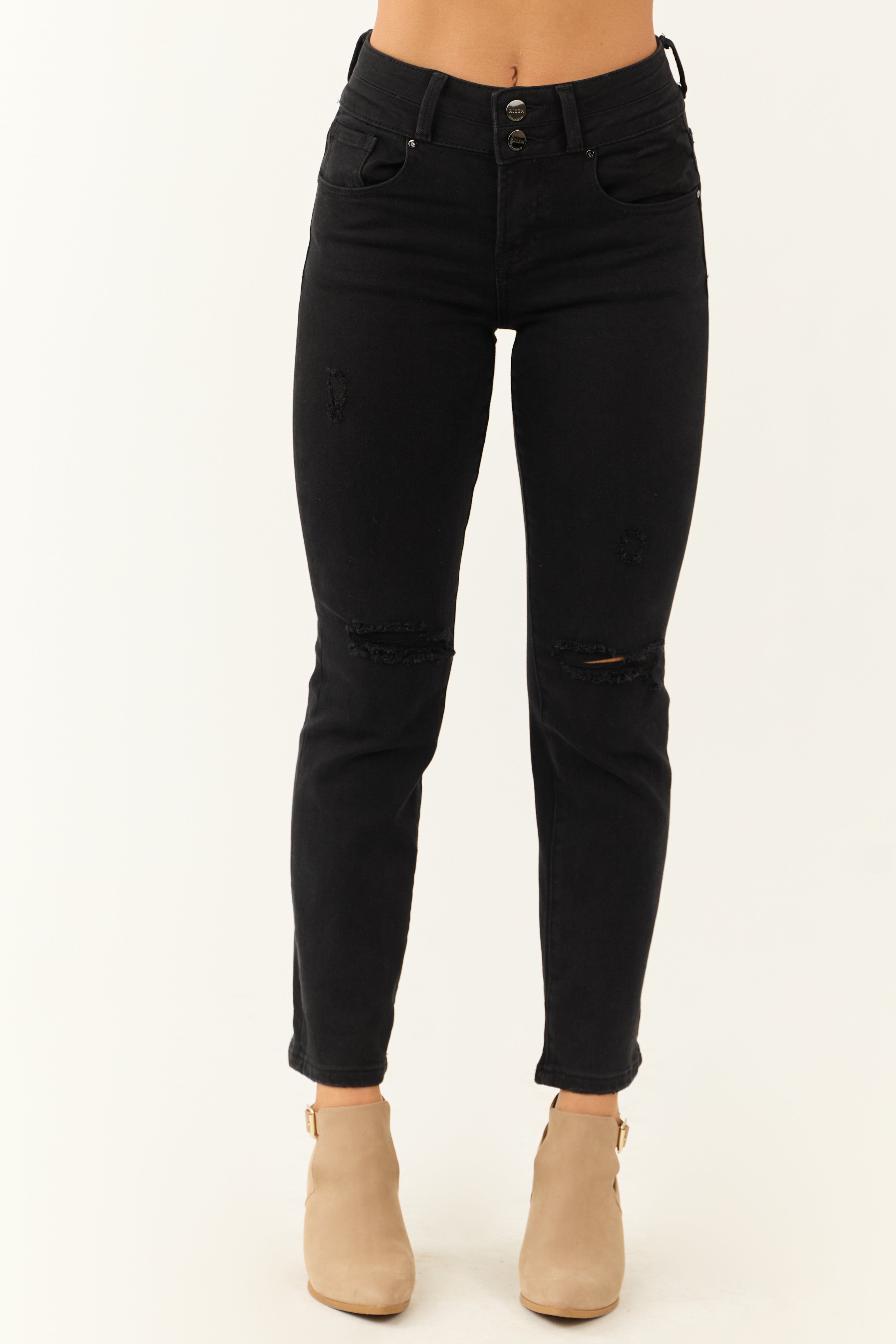 Risen Black High Rise Distressed Ankle Jeans