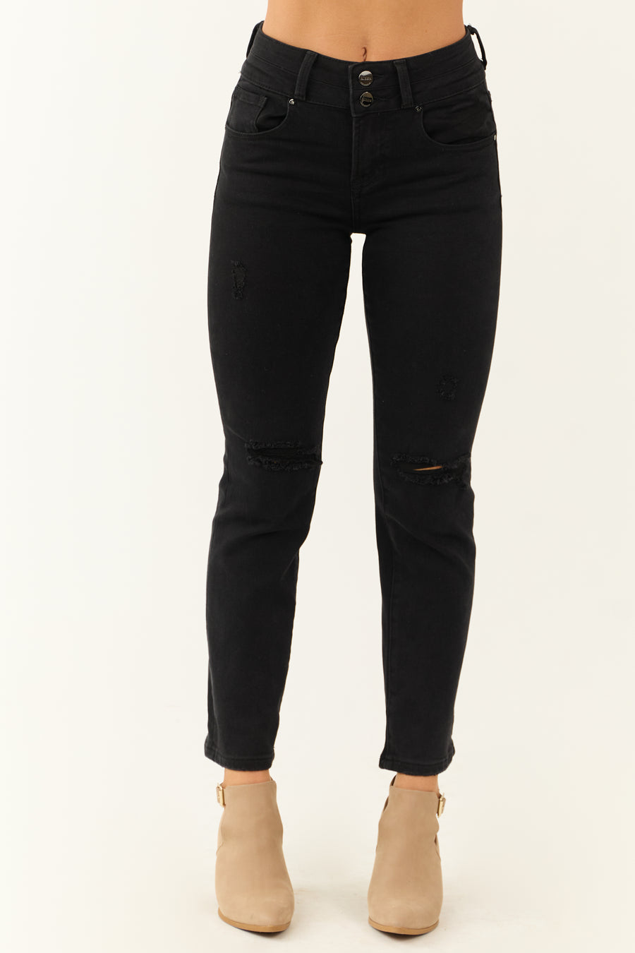 Risen Black High Rise Distressed Ankle Jeans