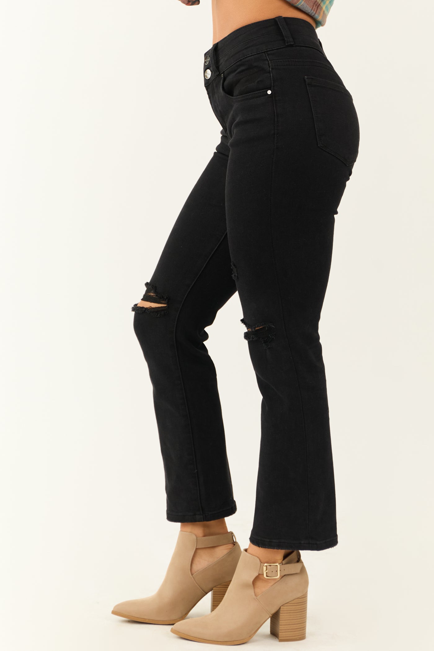 Risen Black High Rise Distressed Ankle Jeans