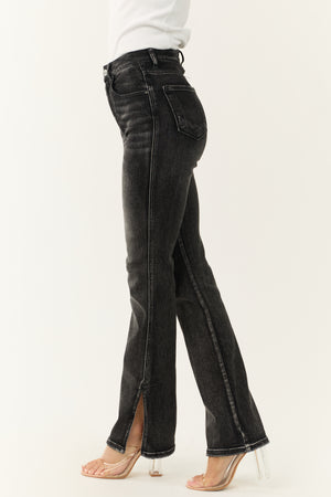 Risen Black High Rise Straight Jeans with Side Slits