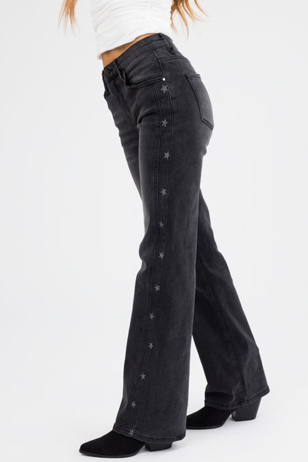 Risen Black Star Print Straight Jeans