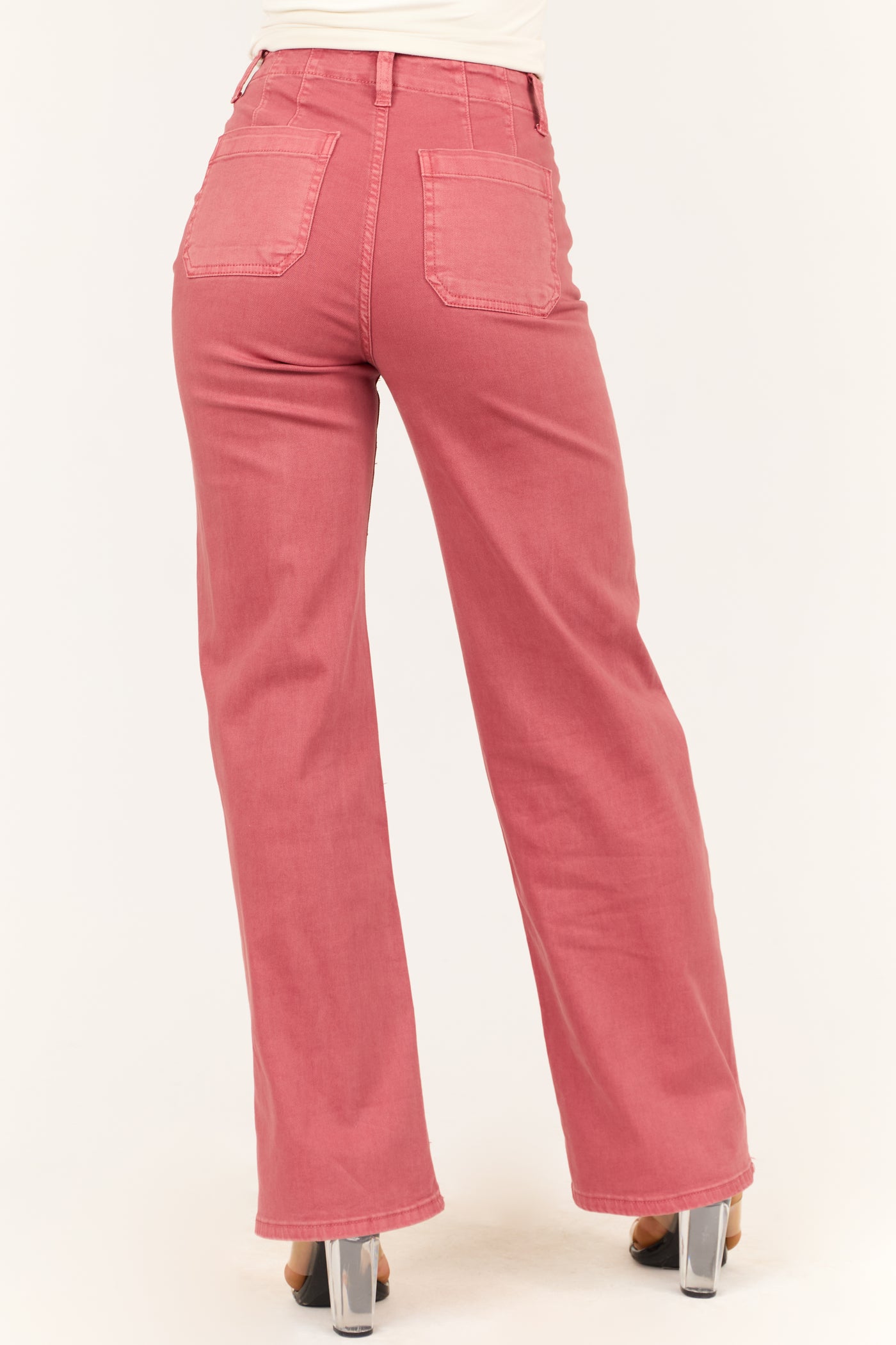 Risen Dark Coral Patch Pocket Wide Leg Jeans