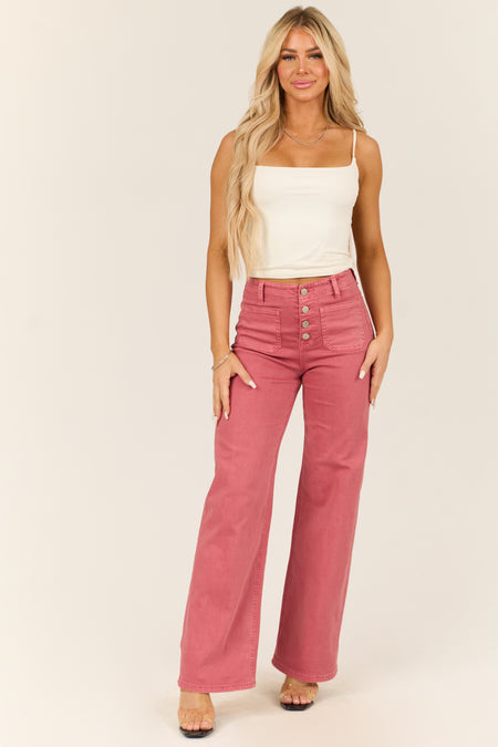 Risen Dark Coral Patch Pocket Wide Leg Jeans