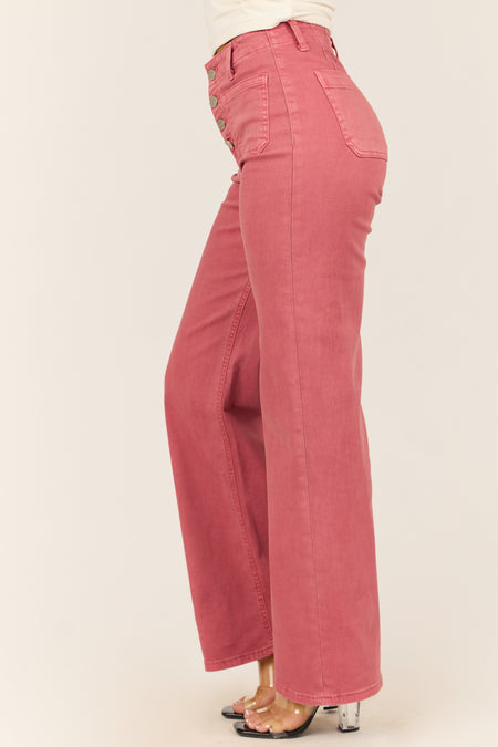 Risen Dark Coral Patch Pocket Wide Leg Jeans