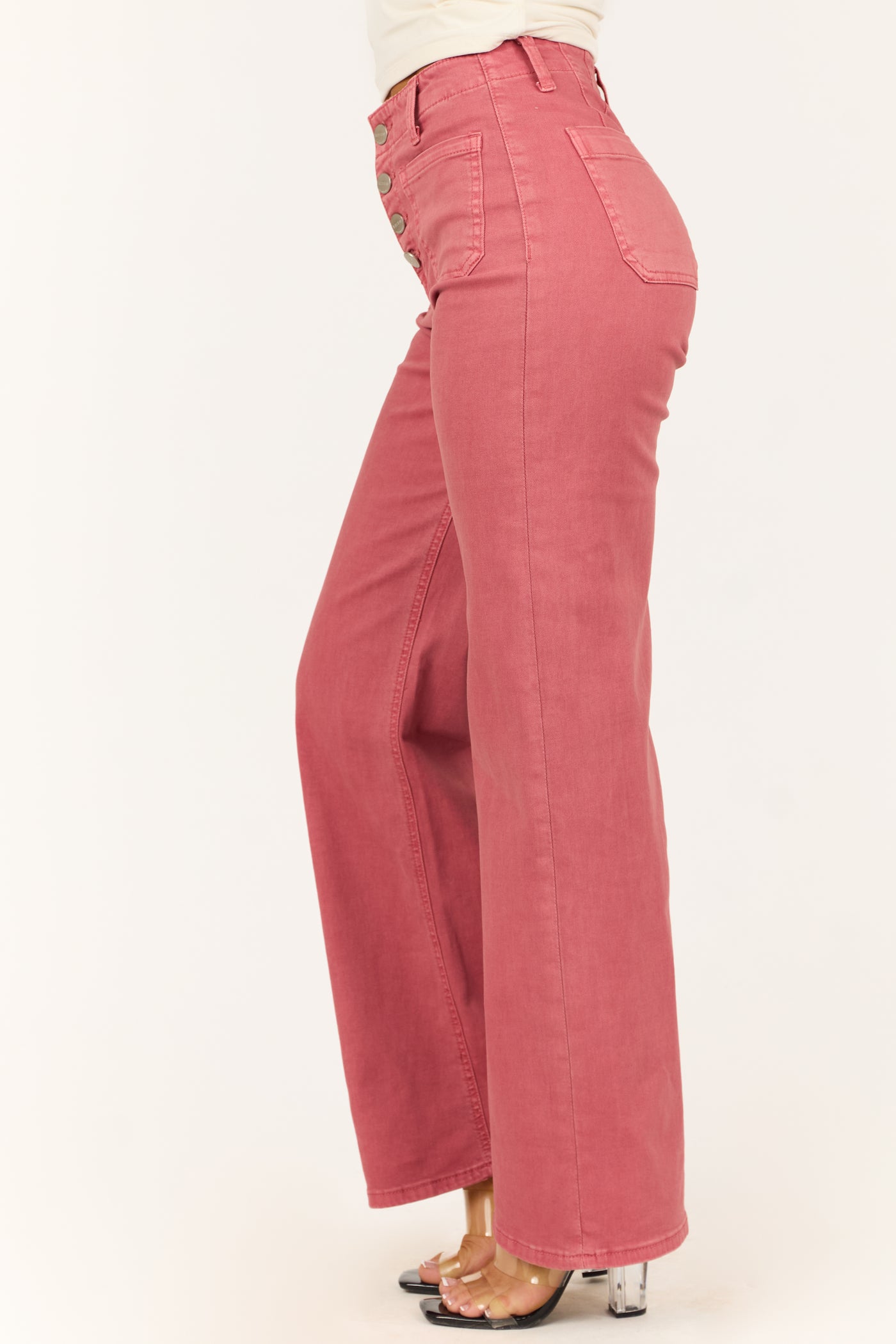 Risen Dark Coral Patch Pocket Wide Leg Jeans