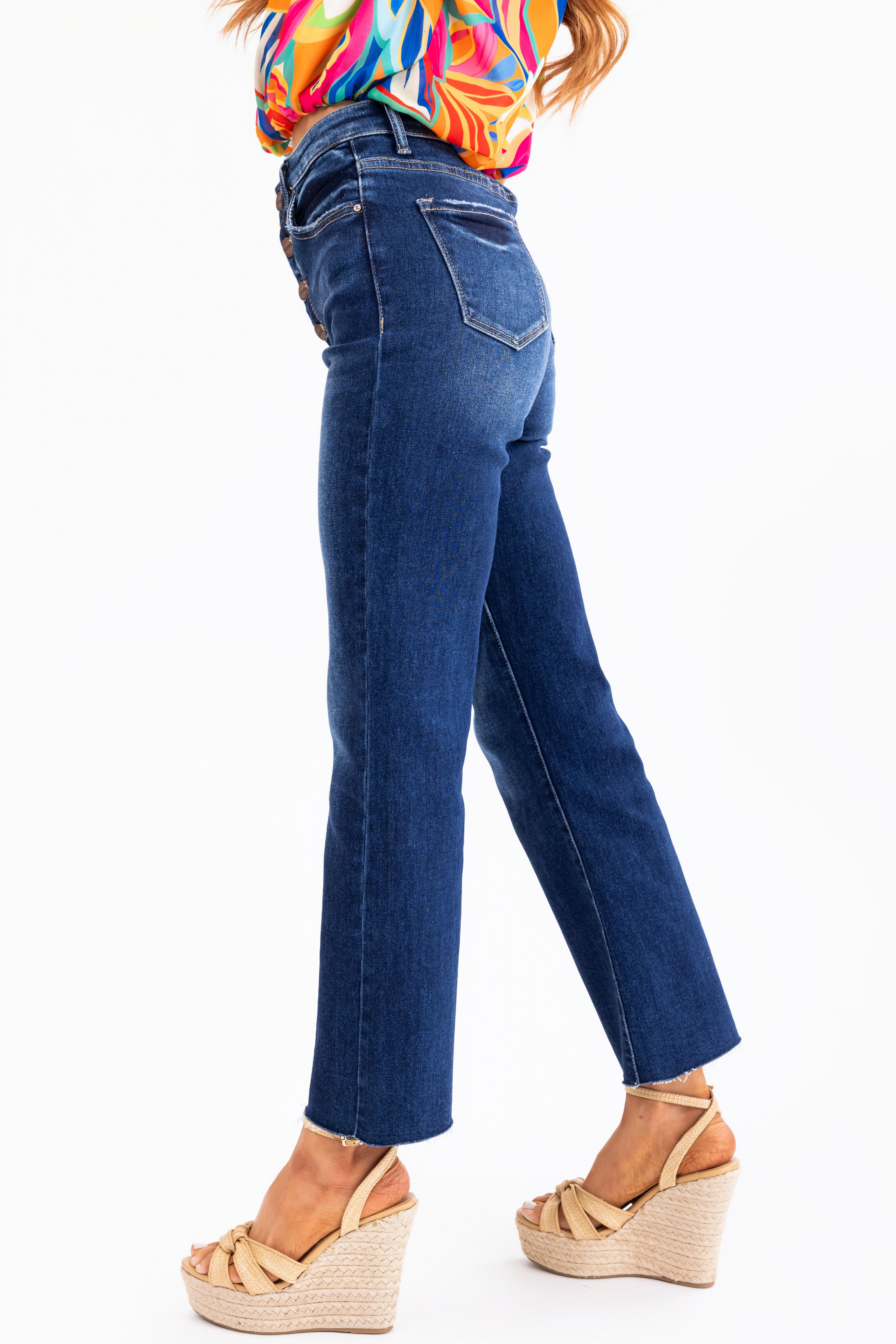 Risen Dark Wash High Rise Ankle Flare Jeans | Lime Lush Boutique